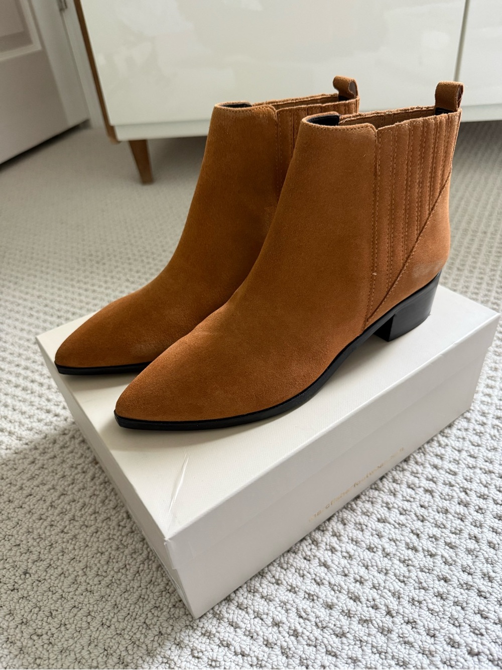 Marc fisher Suede Pointed Toe Ankle Boots in Tan - Women